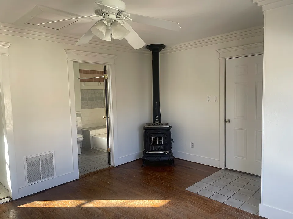 Living area with fireplace.