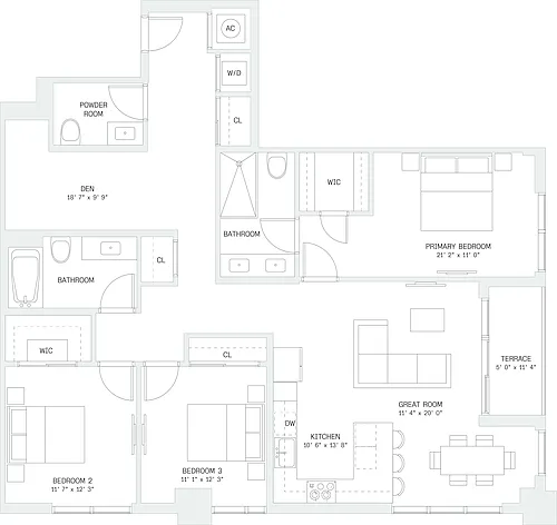 Floor plan 3 Bed/ 2 Bath Den-C2