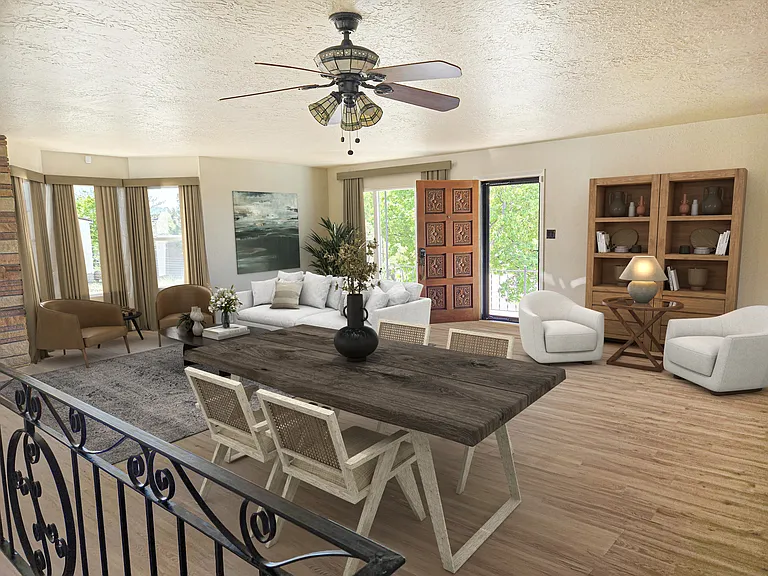 open concept great room with dining combination