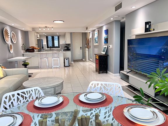 View from living room window to kitchen window.