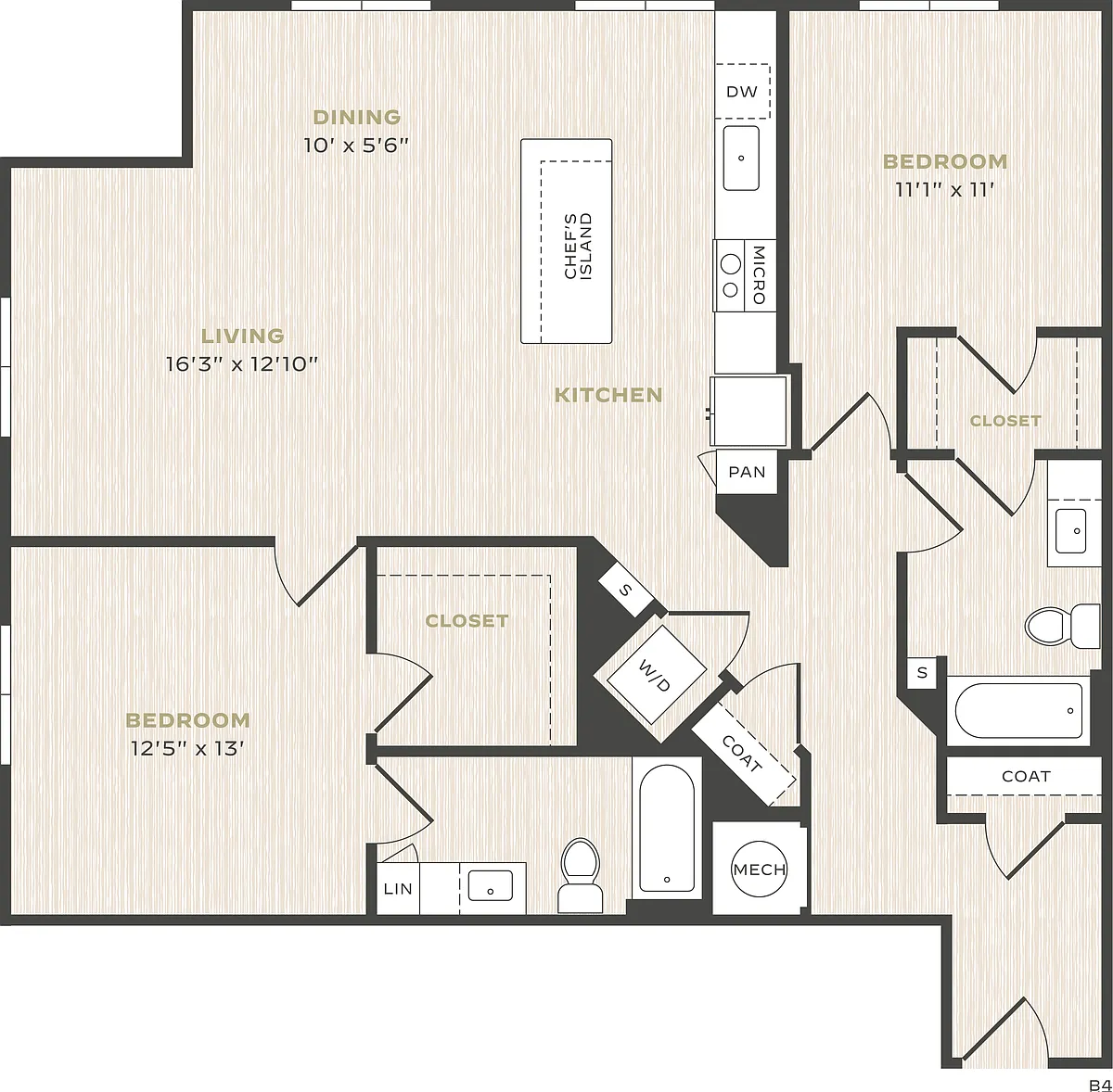 Floor plan 2 Bed/2 Bath-B4-L