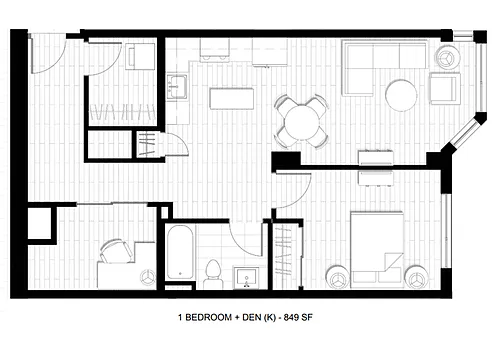 Floor plan 1 Bed 1 Bath Den K