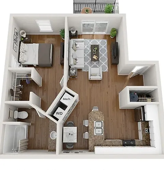 A photo of our 1x1 floor plan, The Bella.