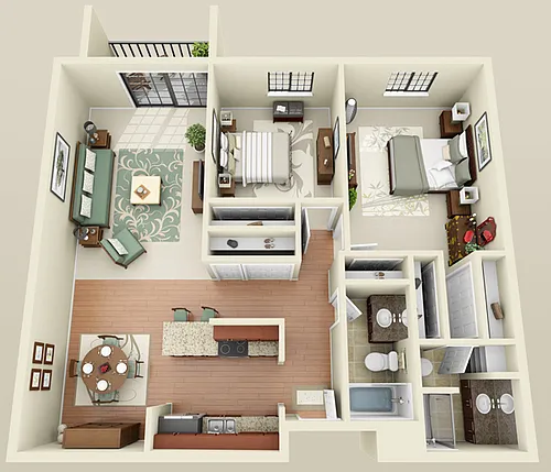 Floor plan 222 - 2 Bedroom, 2 Bath