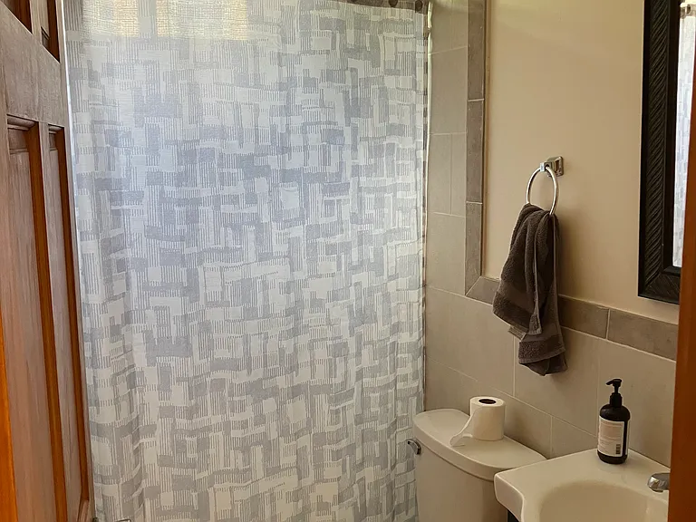 Second bathroom has large tile shower