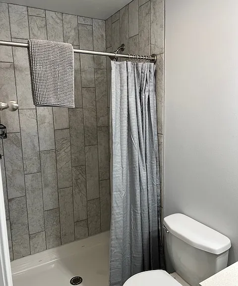 Second Floor 3/4 Master Bathroom. Vanity, Counter, Toilet, New Toilet Seat, Exhaust Fan with Light, Shower, New Shower: Curtain Rod, Hooks, Shower Curtain