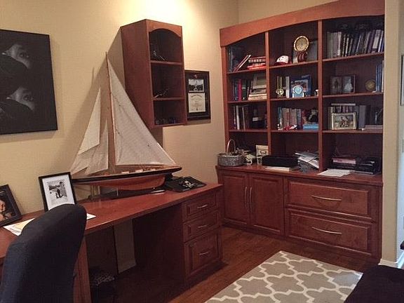 Hardwood built-in office.