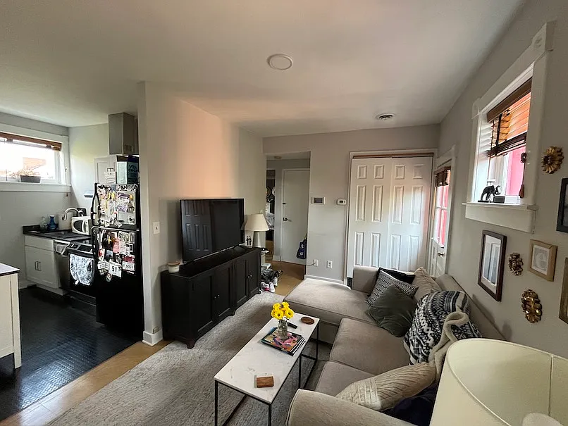 view of kitchen and entry from living room