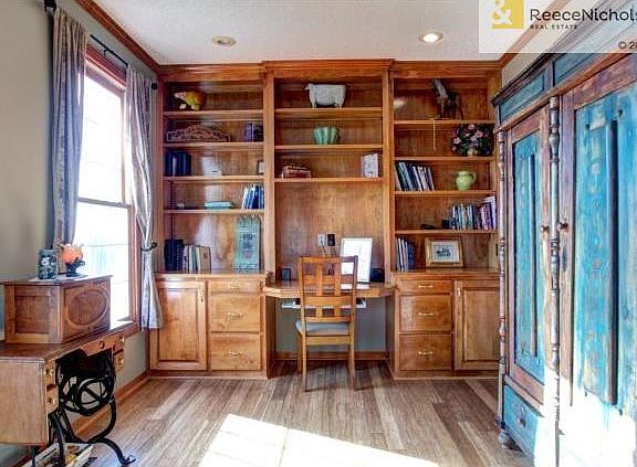 Office is off of entry hall.  Great built in desk with book shel
