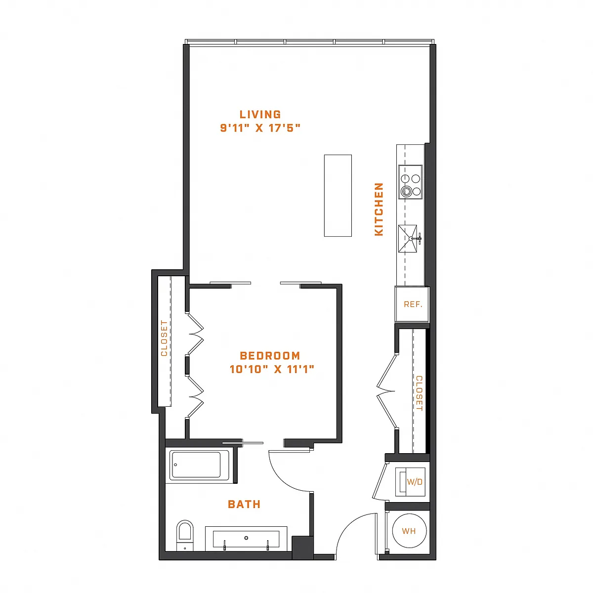 Floor plan 1 Bedroom - 1 Bath | A11