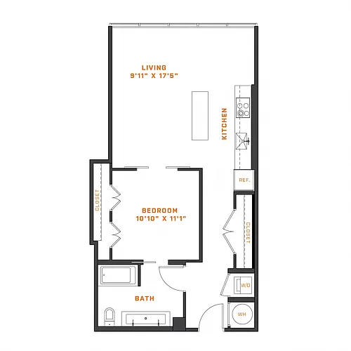 Floor plan 1 Bedroom - 1 Bath | A11