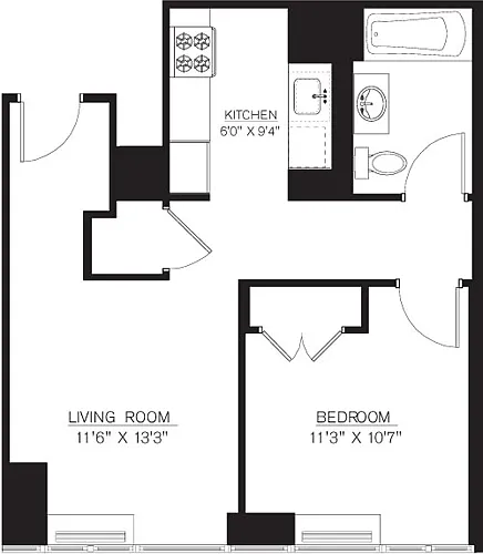 Floor plan 1 Bedroom G Line floors 9-16