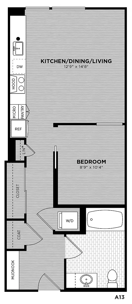 Floor plan 1 Bed - 1 Bath | Aubriot A13
