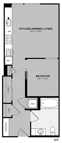 Floor plan 1 Bed - 1 Bath | Aubriot A13