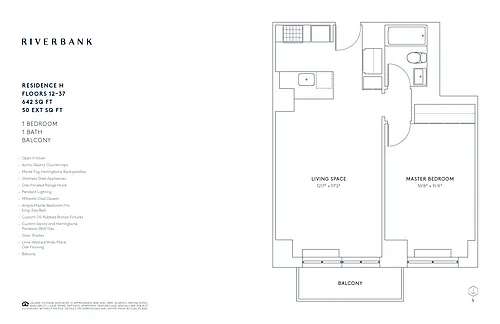 Floor plan H Line Floors 3-37 (1 Bed)