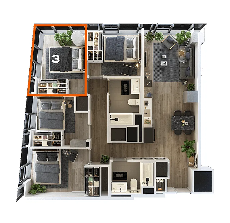 Floor plan Co-Living LT-02 Bedroom 3
