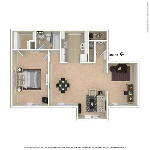 Floor plan 1 X 1 Den Brandywine Apartments 2