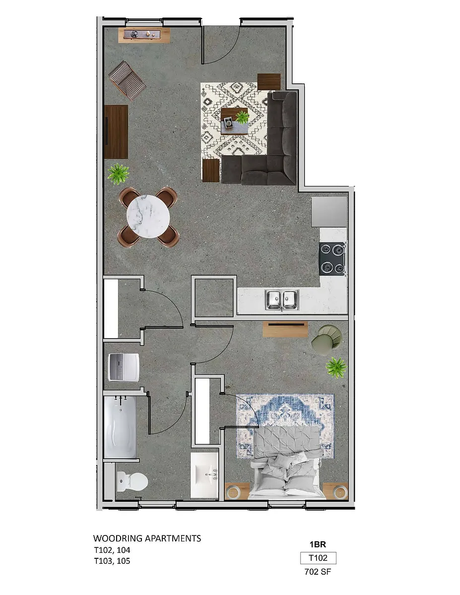 Floor plan 1 Bedroom Townhome/Flat
