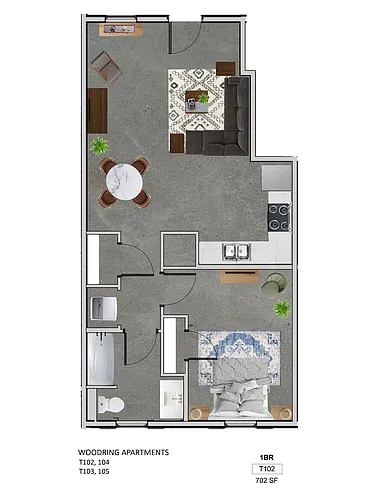 Floor plan 1 Bedroom Townhome/Flat