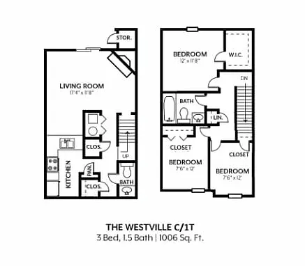 Floor plan 3 Bed 1.5 Bath - Westville Classic