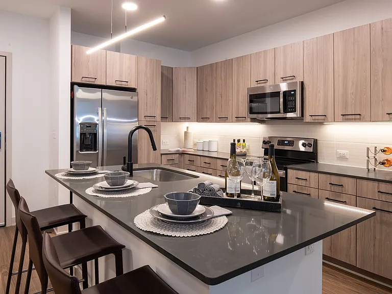 A warm, modern kitchen perfect for cooking and gathering.