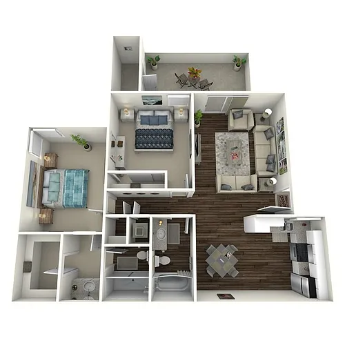 Floor plan Sunrise - Two Bedroom/Two Bath 925 Sq Ft