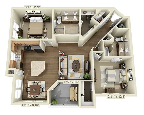 Floor plan Two Bedroom B2B
