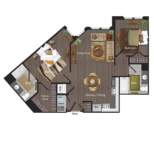 Floor plan Two Bedrooms/Two Bathrooms (C02A)