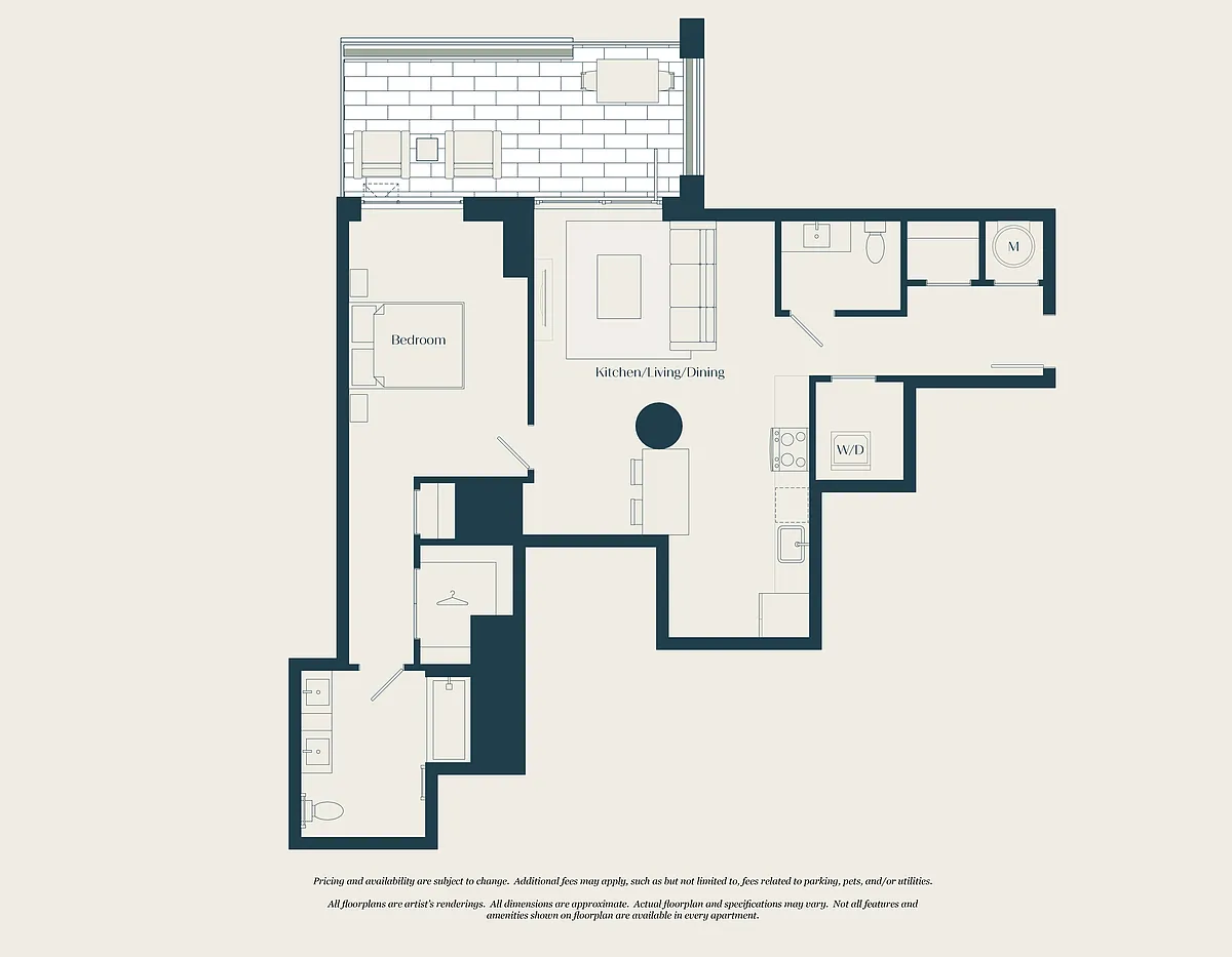 Floor plan 1 Bed - 1.5 Bath | A12
