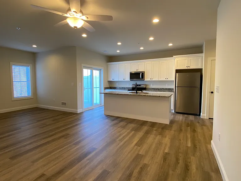 open living/kitchen- island has seating for 3 or 4