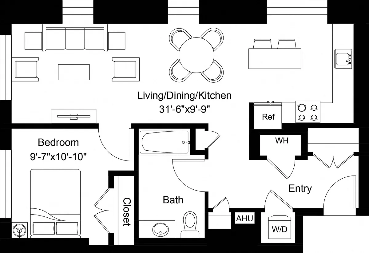 Floor plan 1 Bed/1 Bath Den-A3D