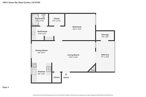 Floor plan 1 Bed 1 Bath Upstairs