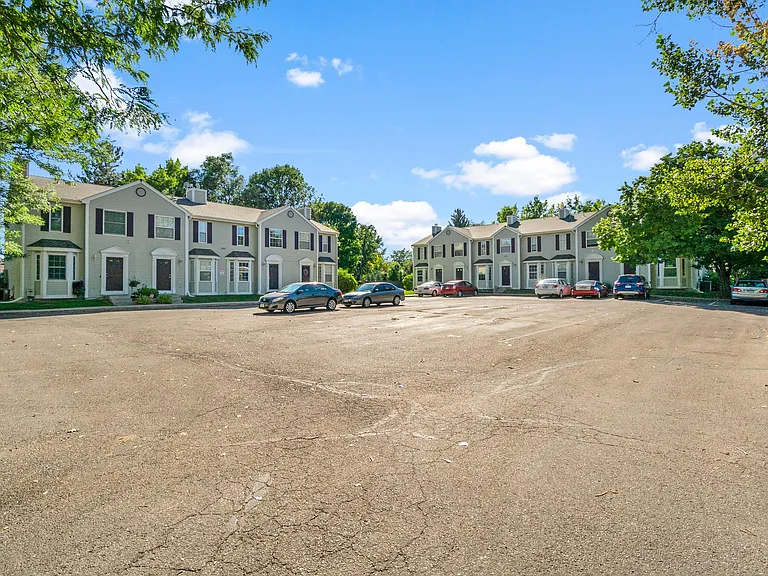 Parking lot with designated spaces