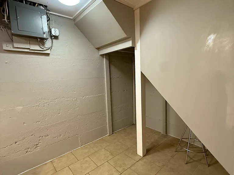 Basement laundry room, storage under stairs