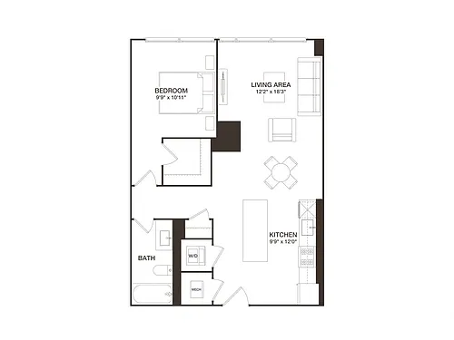 Floor plan 1 Bed - 1 Bath | AJ3