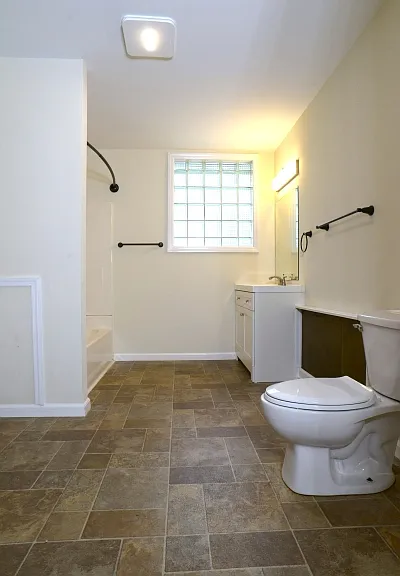 Primary bathroom. Large with room for make up area etc. Newly painted.