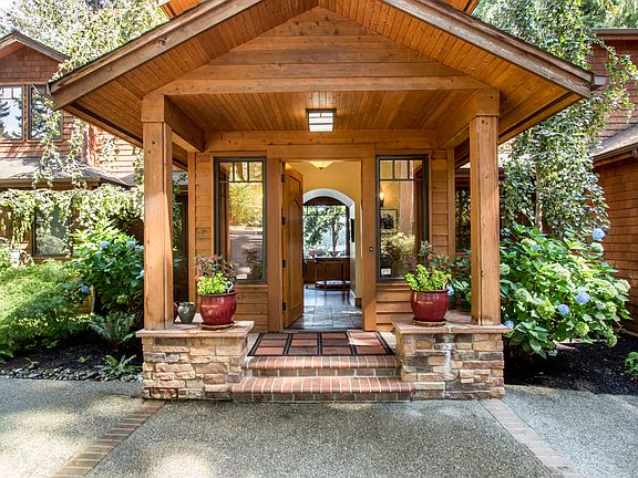 Covered entryway, view to water from front door