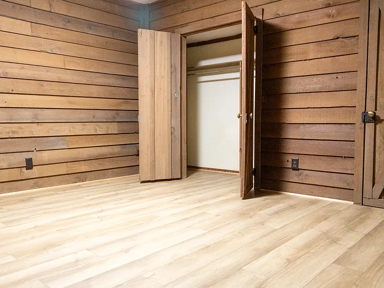 The basement bedroom features a closet...