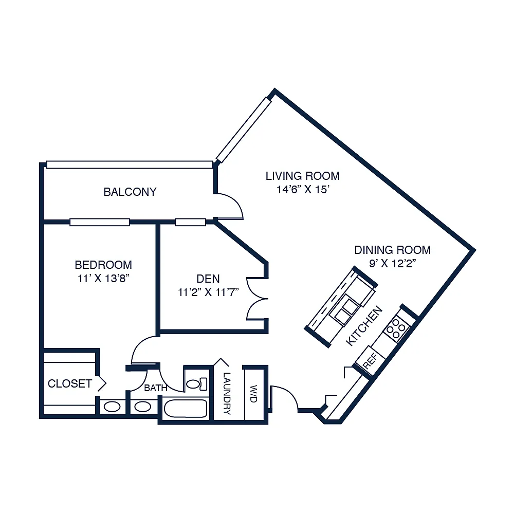 Floor plan 1F-One Bed One Bathden