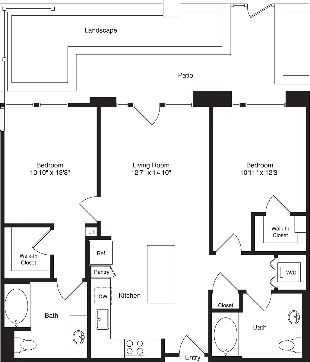 Floor plan Two Bed B1 Mid Entry with Patio