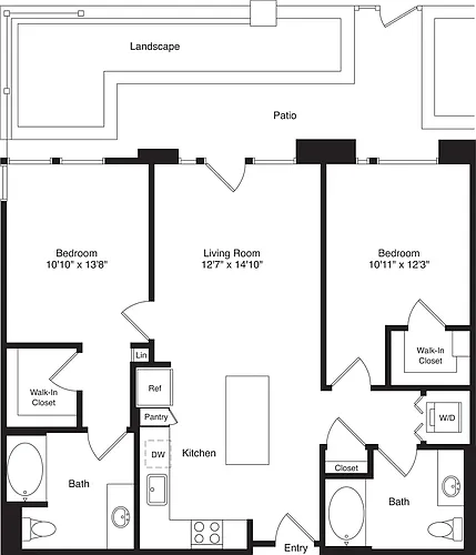 Floor plan Two Bed B1 Mid Entry with Patio