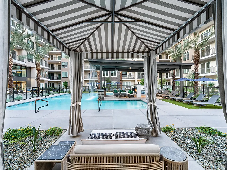 Enjoy shaded comfort and poolside views from the cabanas, perfectly positioned for a relaxing Arizona day.