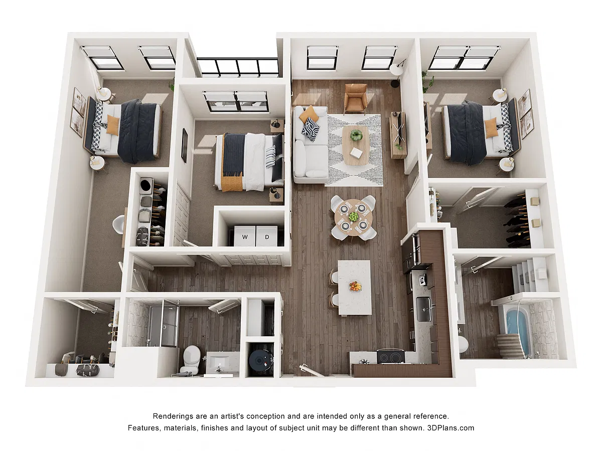 Floor plan 3 Bed, 2 Bath Apartment
