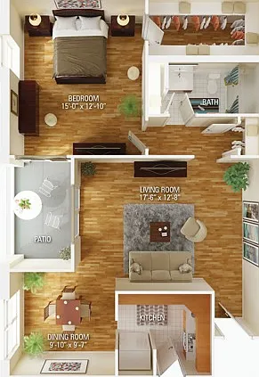 3D - Floorplan - Parkside w-dimensions 3D - Floorplan - Parkside w-dimensions