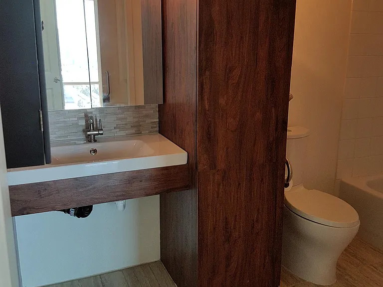 Bathroom with mirrored medicine cabinet