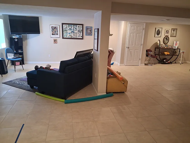 Full sized downstairs rec room