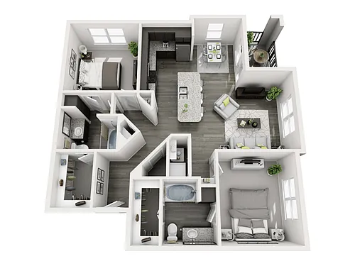 Floor plan 2 Bed, 2 Bath C (80% Income Restricted)