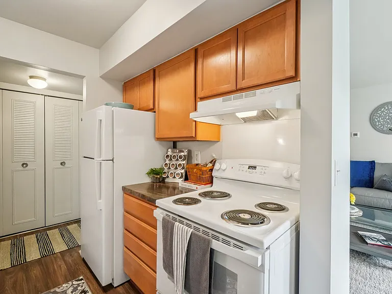 Efficient kitchen at Drawbridge Apartments in Harrison Township, MI.