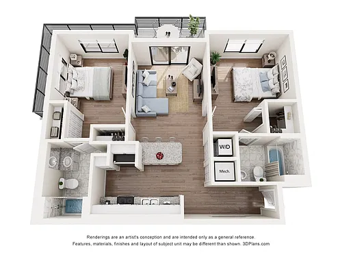 Floor plan 2x2 | Large Corner Balcony
