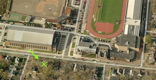 1117 S. State St. is marked with the green X. Across the st